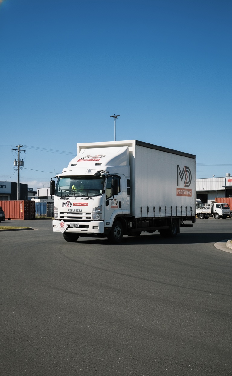 MD Freighting Isuzu truck at Blenheim depot